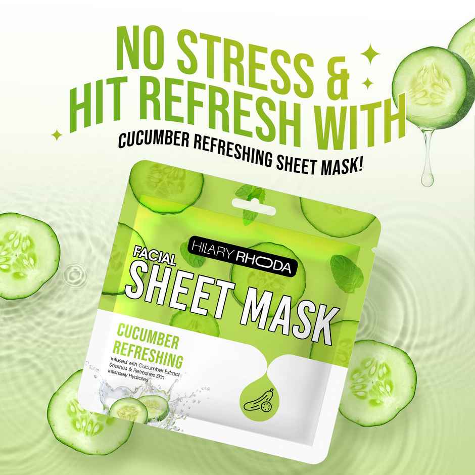 Hilary Rhoda Cucumber Refreshing Sheet Mask | Facial Sheet Mask with Serum | Depuffs Face