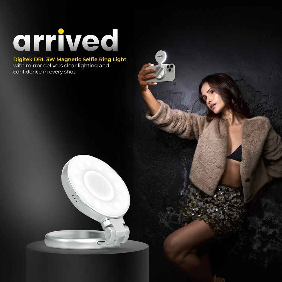 Digitek DRL 3W Magnetic Ring Light | Mirror | 3 Modes | 360 /180 | USB-C for Phone & Laptop