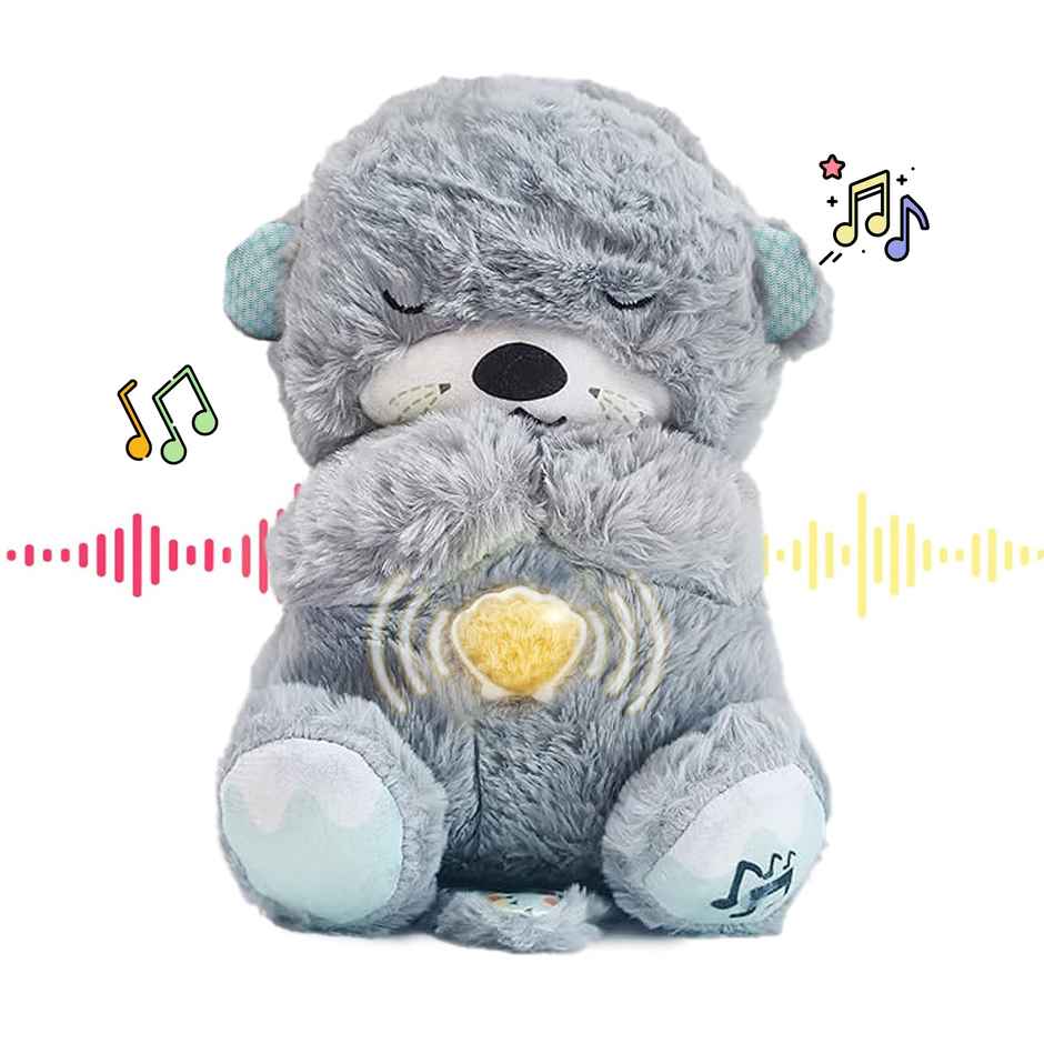 Kidology Breathing Teddy Bear Soft Toy with Music | Gift for Kids Girl | Plush Toy for Kids - Grey