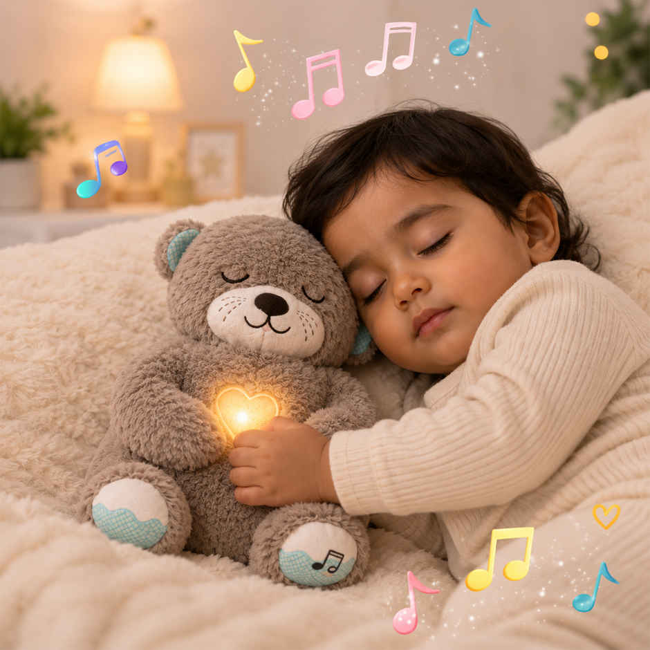 Kidology Breathing Teddy Bear Soft Toy with Music | Gift for Kids Girl | Plush Toy for Kids