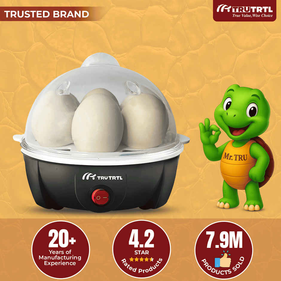 truTRTL Smart Instant Egg Boiler Machine 350 Watts | Plastic, 414 ml, Boil upto 7 Eggs (Hard, Medium, Soft)Automatic, Overheat Protection - Black
