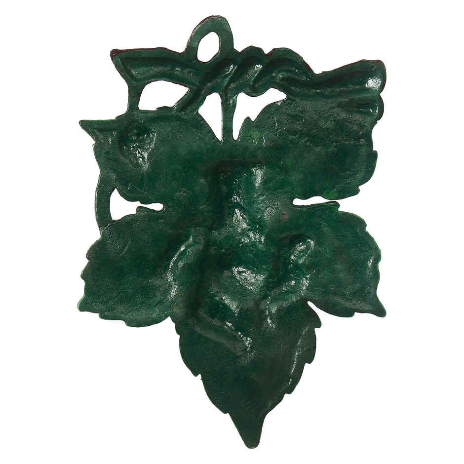 eCraftIndia Dancing Golden Lord Ganesha on Green Leaf Metal Wall Hanging