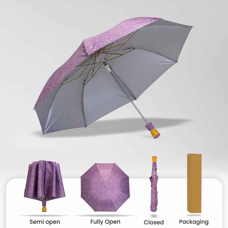 Cello Megha 21 Inch 2 Fold Mix Print Umbrella | Silver Light Pink