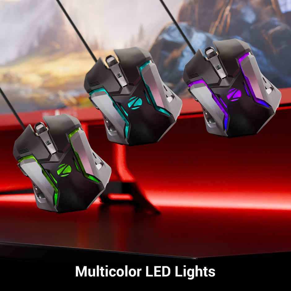 Zeb Transformer-M Gold-Plated USB Wired Mouse, 6 Buttons, Multi-Color LED High Res Sensor,3200 DPI - Black
