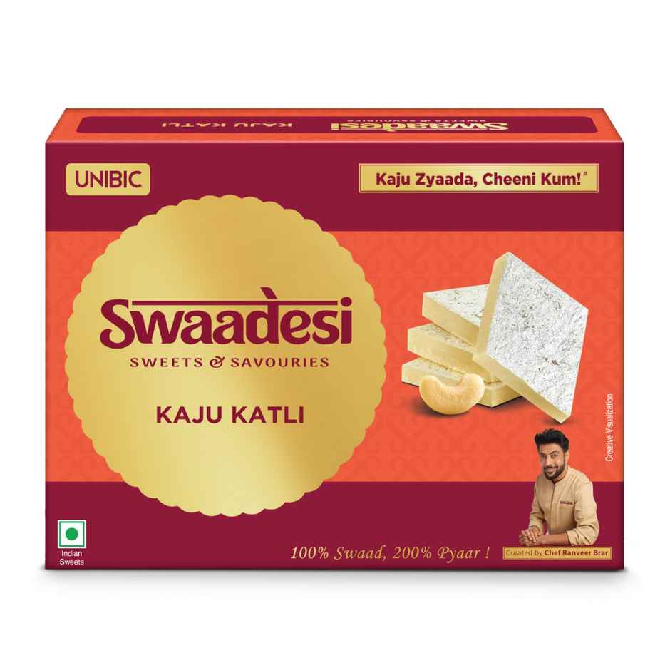 UNIBIC Swaadesi Shahi Kaju Katli Box(240Gms) & Blue Shade Shree Krishna Metal Pendant Rakhi With Moti(1Pc) Combo