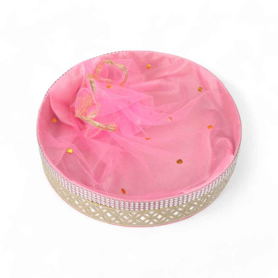 Round Gift Basket Cream With Red Net | 12 x 12 inch | Festvista