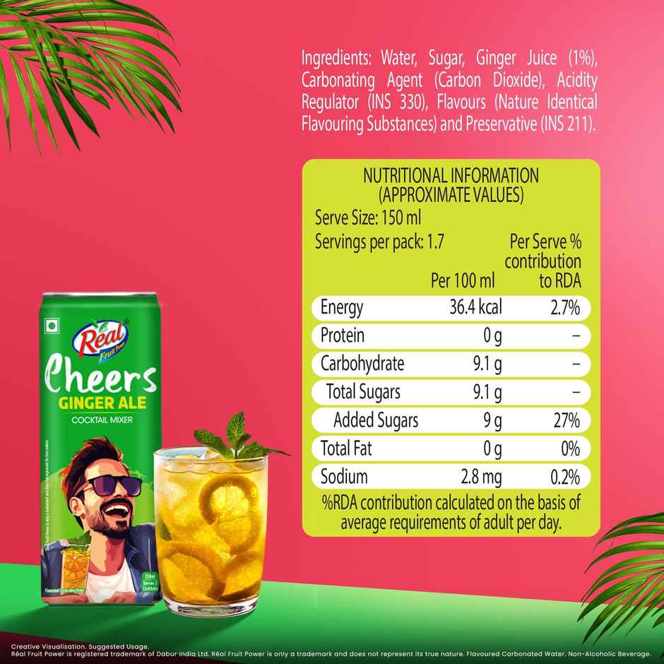 Real Cheers Ginger Ale | Cocktail Mixer | Ready & Convenient
