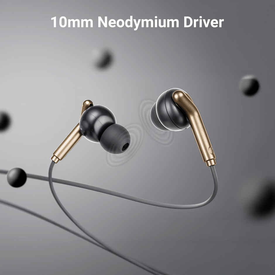 Zebronics Bro C Type C Wired Earphone, 1.2M Cable, Light Weight, In Ear Design | Black + Gold