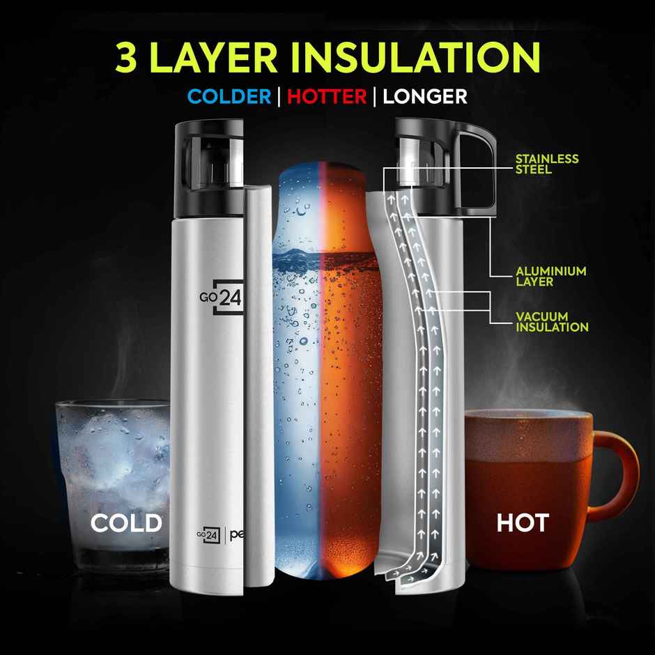 Pexpo Ferrero ISI Certified Vacuum Insulated Hot & Cold Stainless Steel Flask with Jute Bag | 1 L
