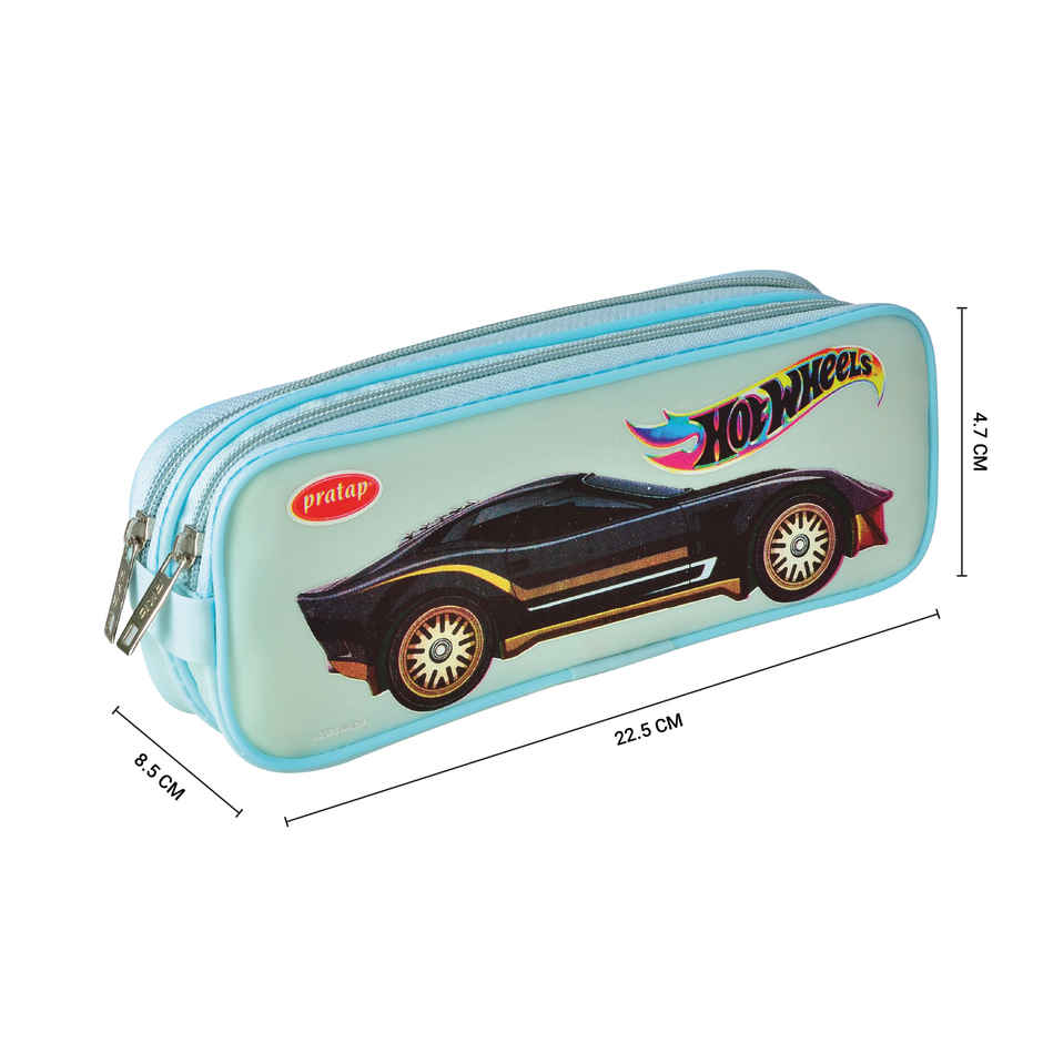 PRATAP Double Zip Pvc Single Side Printed Pouch | Blue, Hot Wheels