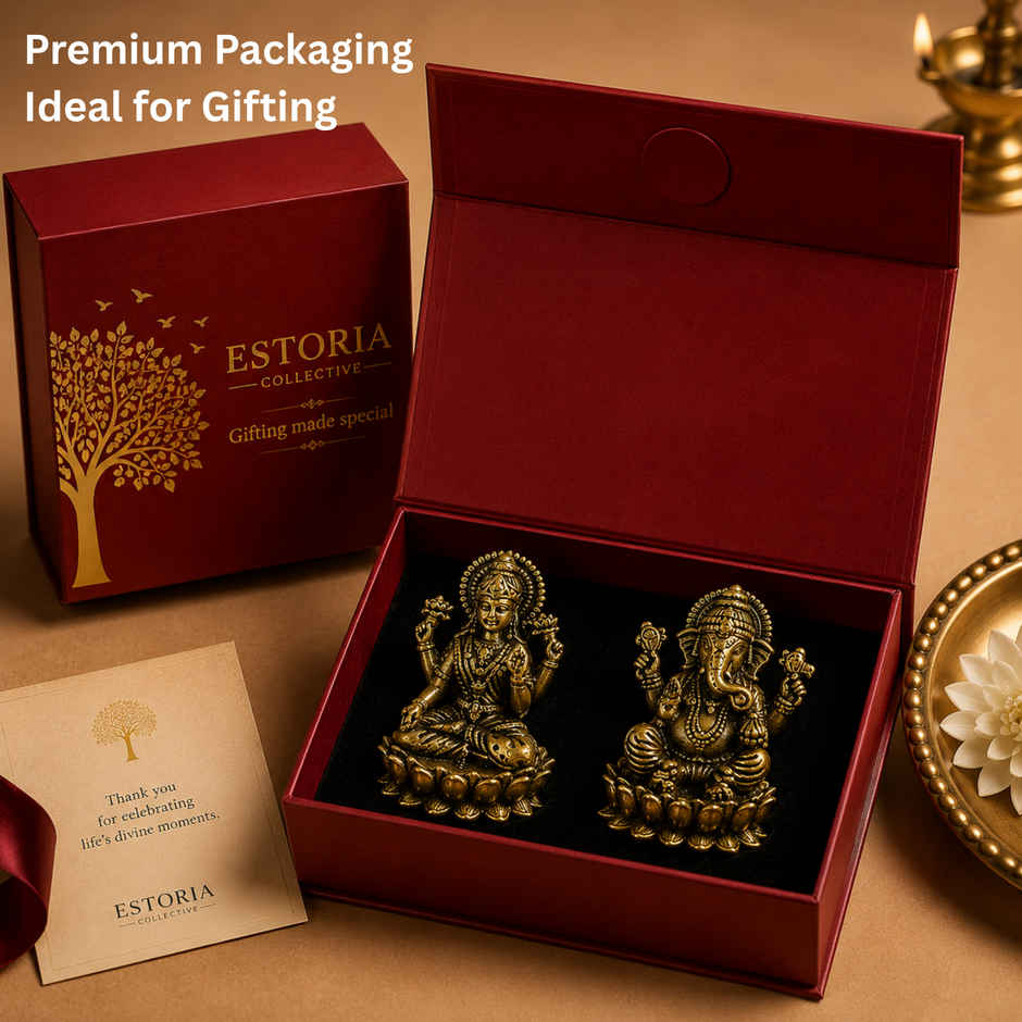 Pure Brass Laxmi Ganesha Idol | Estoria Collective