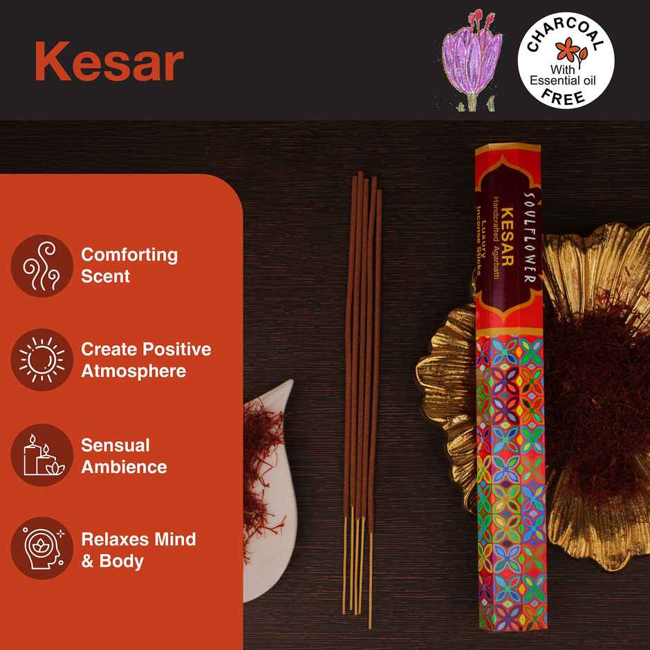 Soulflower Kesar Luxury Incense Sticks | 20 Sticks