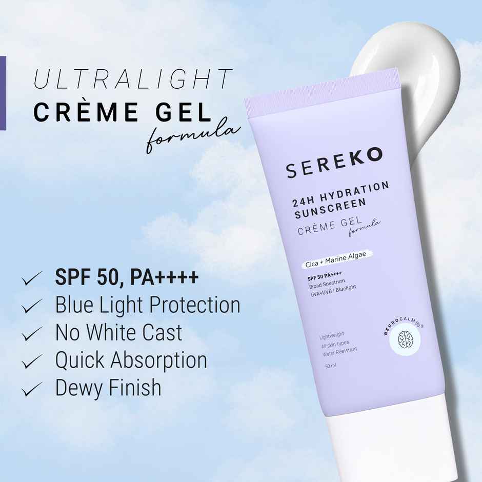 SEREKO Hydration Sunscreen with CICA SPF 50 PA++++ | Water Light for Oily Skin, No White Cast