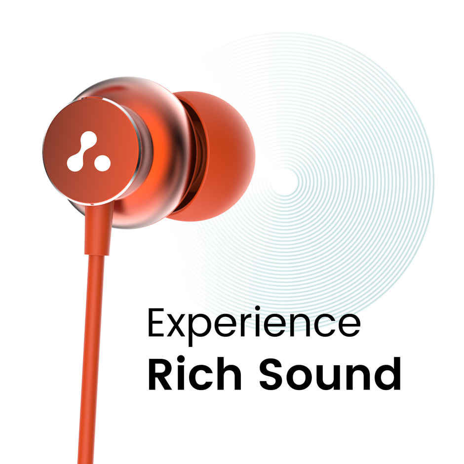 Ambrane 3.5mm Wired Earphones with Mic, Powerful HD Sound with High Bass, Stringz 38 | Orange