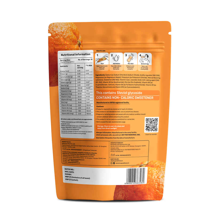 What's Up Wellness Daily Electrolytes For Everyday Hydration Zesty | Orange Flavour