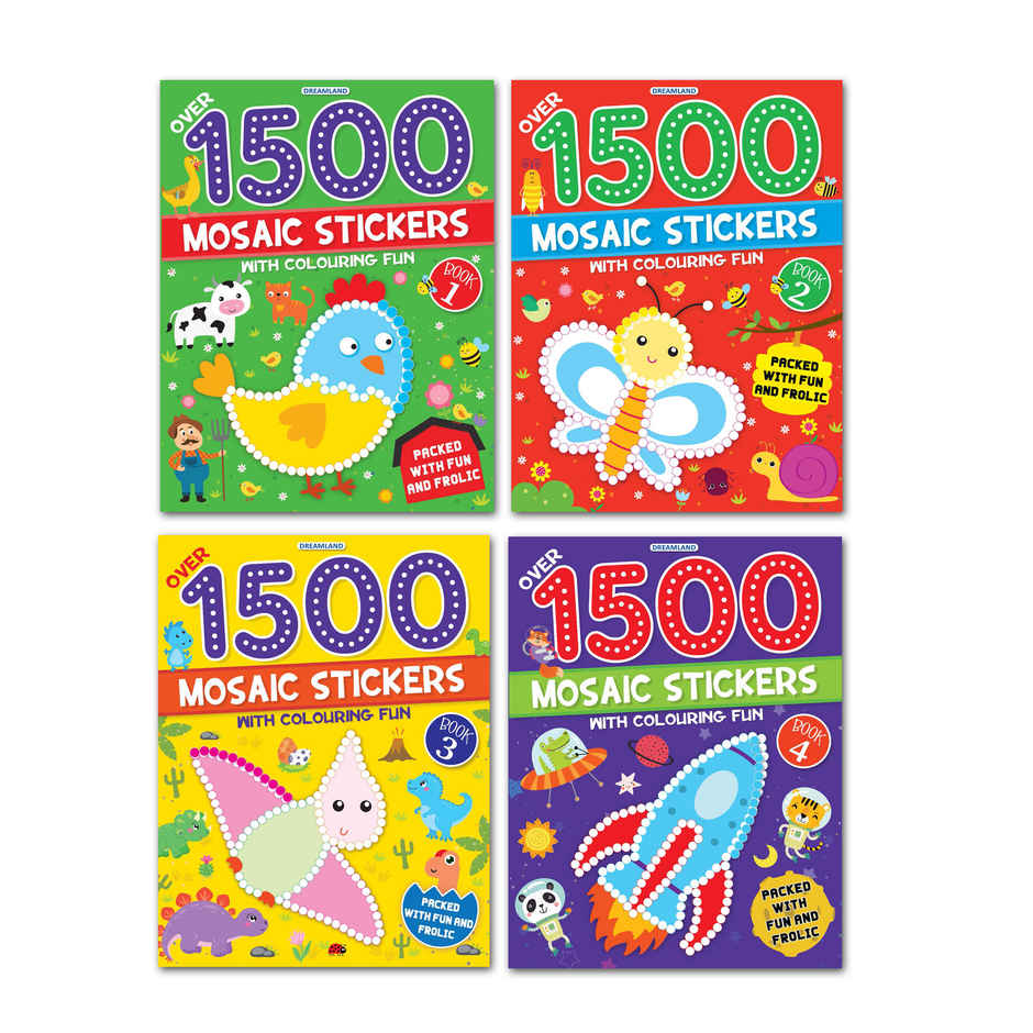 Dreamland 1500 Mosaic Stickers Books Set of 4 |Sticker Book for Kids Age 4-8 Yr.| Gift Pack for kid | Gift Pack | Activity Books for kid, 64 Pages