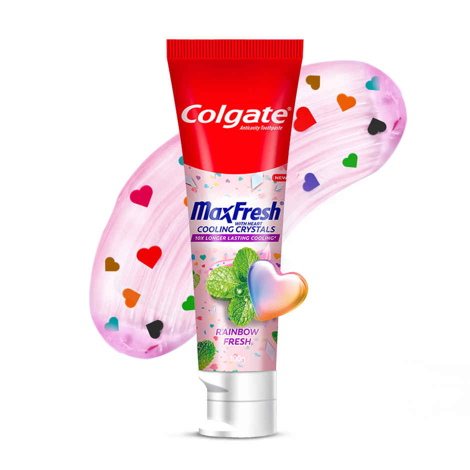 Colgate Maxfresh Rainbow Fresh Gel Toothpaste With Heart Shaped Crystals, Triple Mint Flavour (100g) & Colgate Maxfresh Watermelon Blast Gel Toothpaste With Cooling Crystals, Ultrafreeze Technology (100g) Combo
