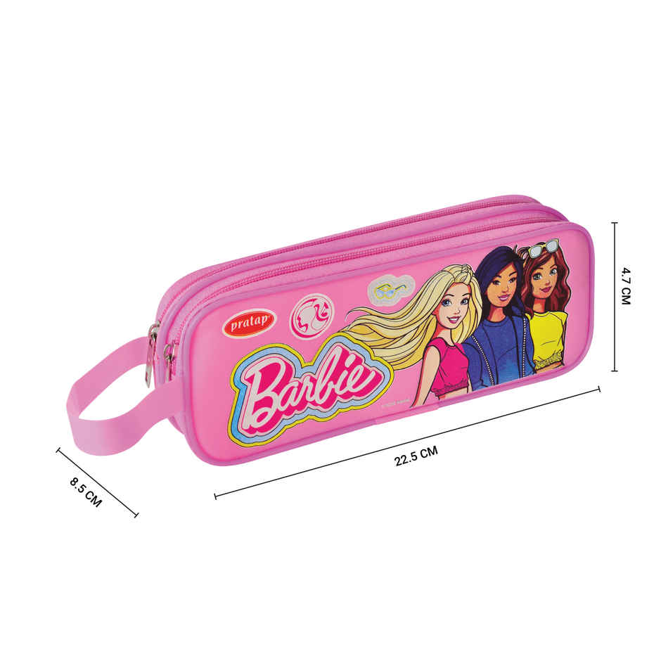 PRATAP Double Zip Pvc Single Side Printed Pouch | Pink, Barbie