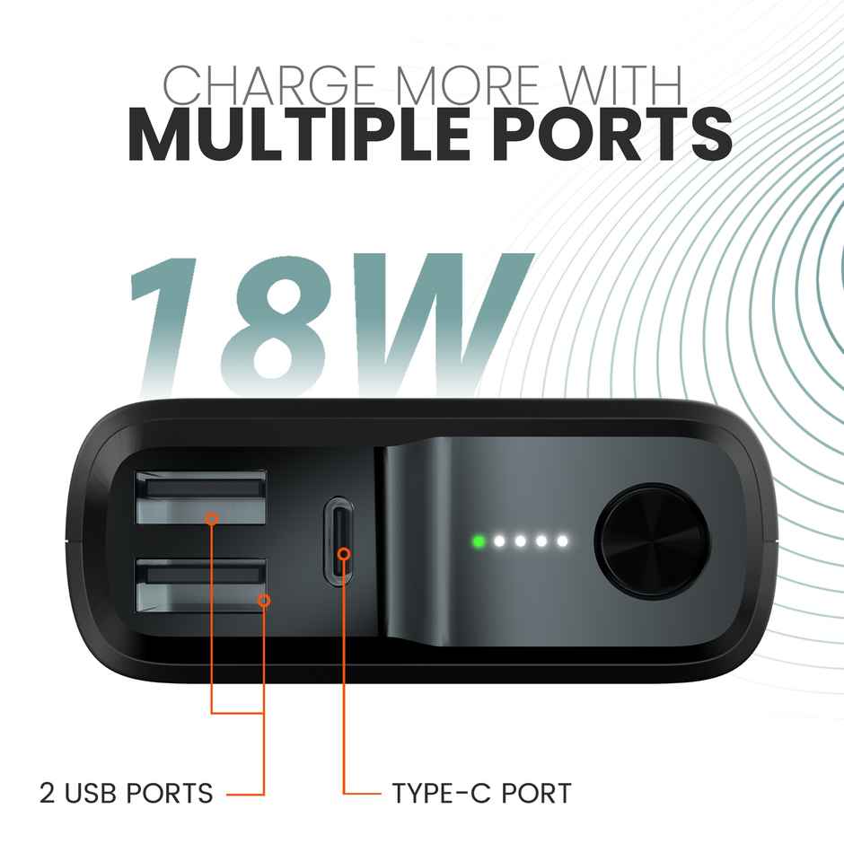 Ambrane 20000 mAh Power Bank With 20W Fast Charging Triple Output Power Delivery Multi-Layer Protection Li-Polymer + Type C Cable (Stylo-20K Black)