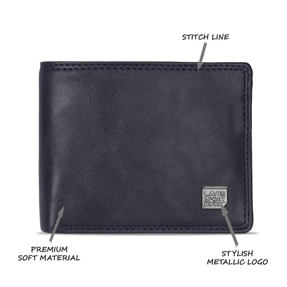 Lavie Sport Men's Solid Faux Leather Bi-Fold Wallet | Navy | (12 x 1.6 x 9 cm)