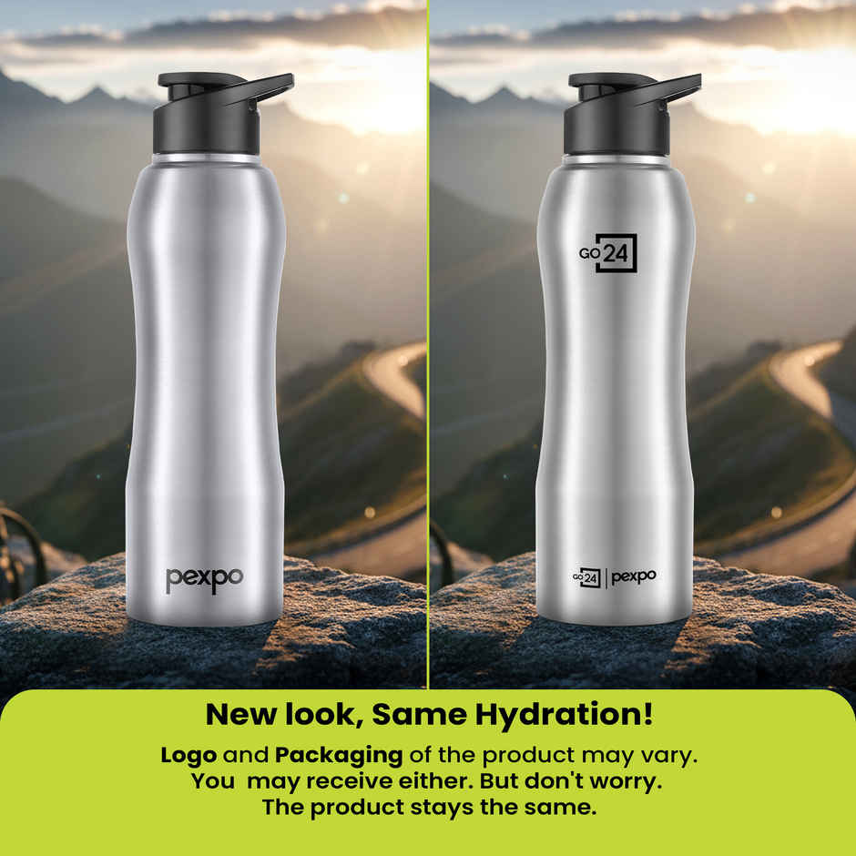 Go24 | Pexpo Bistro 1000 ml Sports And Hiking Stainless Steel Water Bottle (Pack Of 1 Silver Steel)