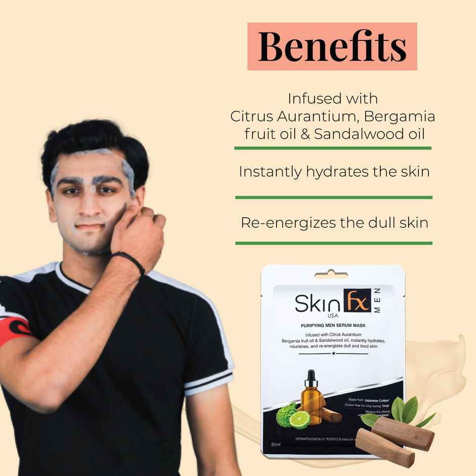 Skin Fx Purifying Men Sheet Mask, Face Mask for Instant Hydration