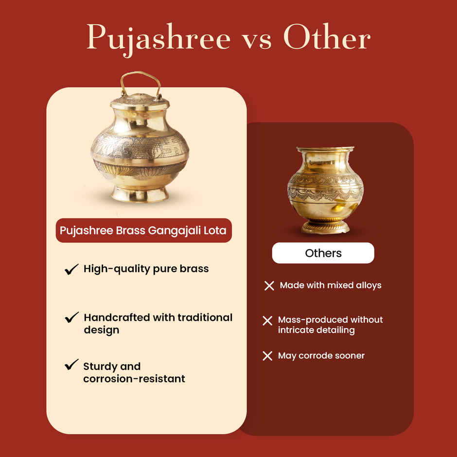 Gangajal Lota | Traditional Handcrafted Design | Brass | 300 ml | Pujashree