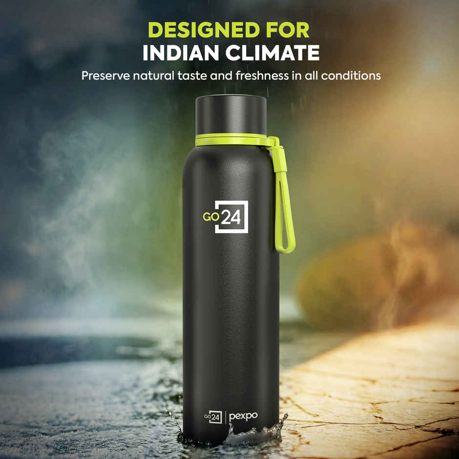 Go24 Bravo Stainless Steel Thermos Bottle | Black Knight | ISI Certified | 24-Months Warranty
