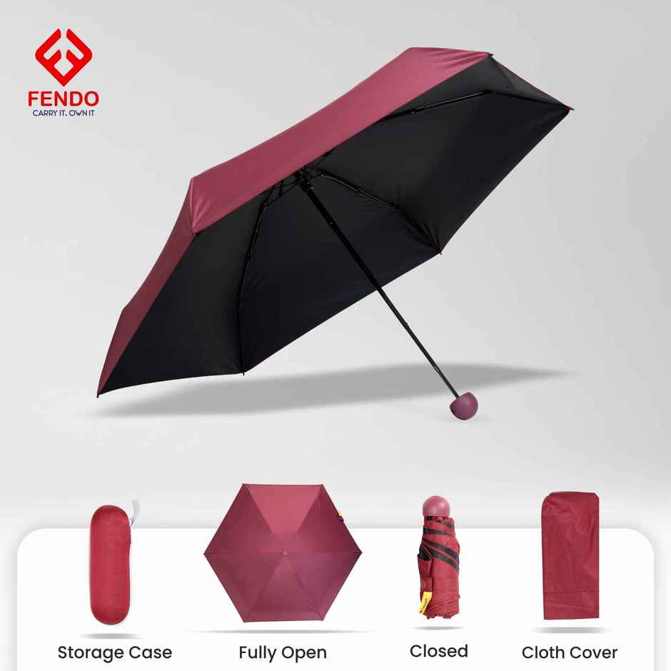Fendo Capsule Umbrella With Cover | Maroon | 19 Inch | 5 Fold