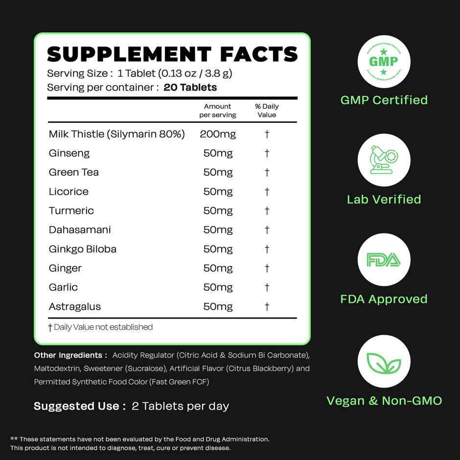 Auric Liver Detox Supplement | Milk Thistle With 9 More Ayurvedic Herbs | 20 Tablets| Liv 365