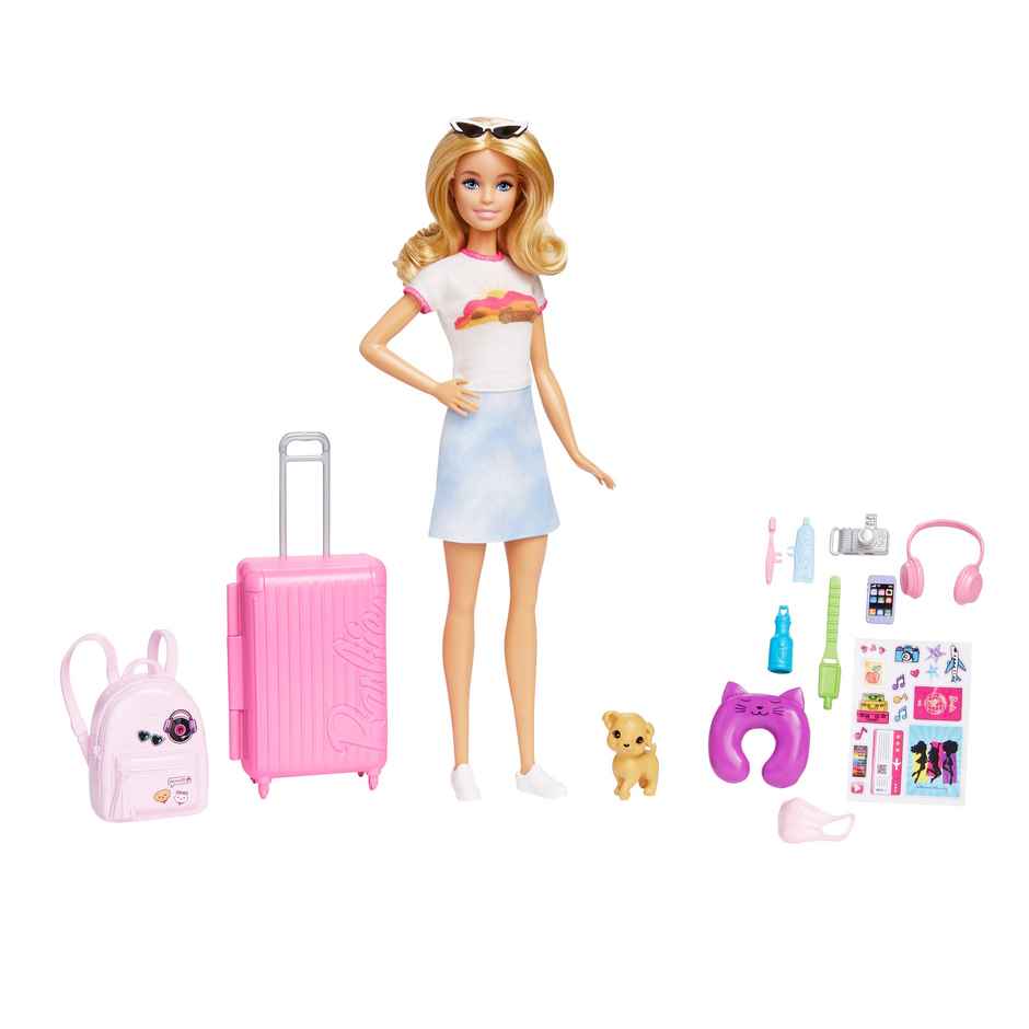 Barbie Malibu Travel Doll Set with Puppy and Suitcase