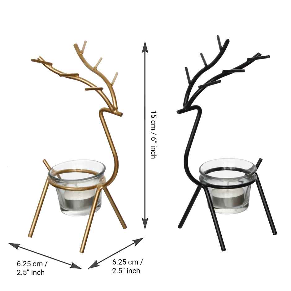 eCraftIndia Black and Golden Deer Shaped Metal Tea Light Candle Holders Set