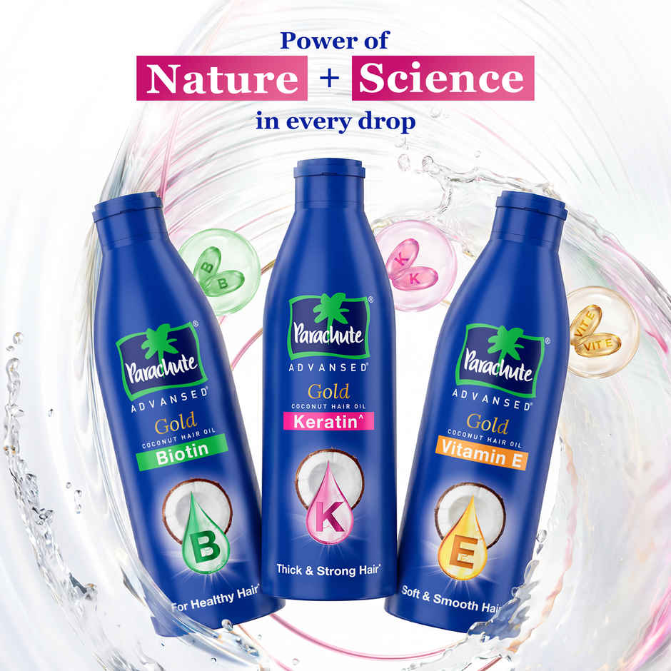 Parachute Advansed Gold Keratin Coconut Hair Oil |Thick & Smooth Hair| No Paraben or Silicone