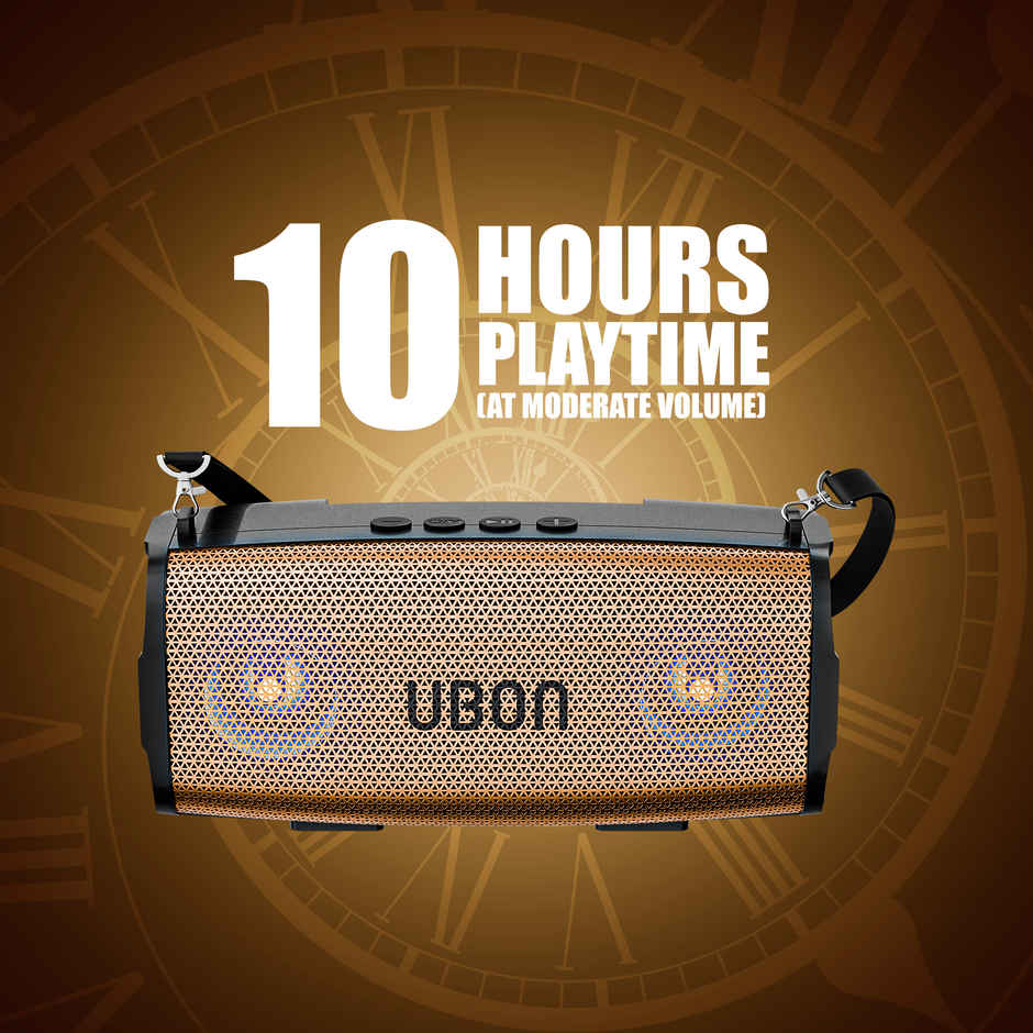 UBON Shahenshah 20W Bluetooth Speaker with Upto 10 Hrs Playtime, 2000 mAh Battery, RGB lights, BT V5.3 (Gold)