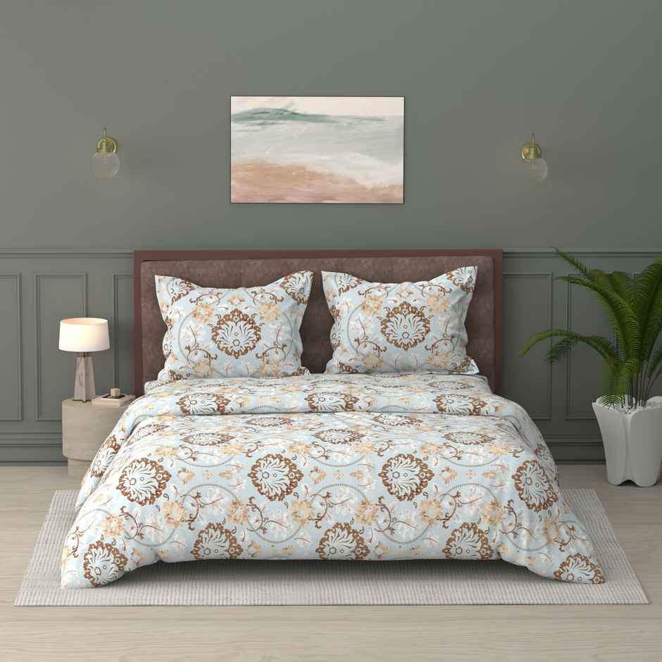 Raymond Home Light Blue Floral Comforter 110 TC Double Bedsheet with 2 Pillow Cover Bedding Set