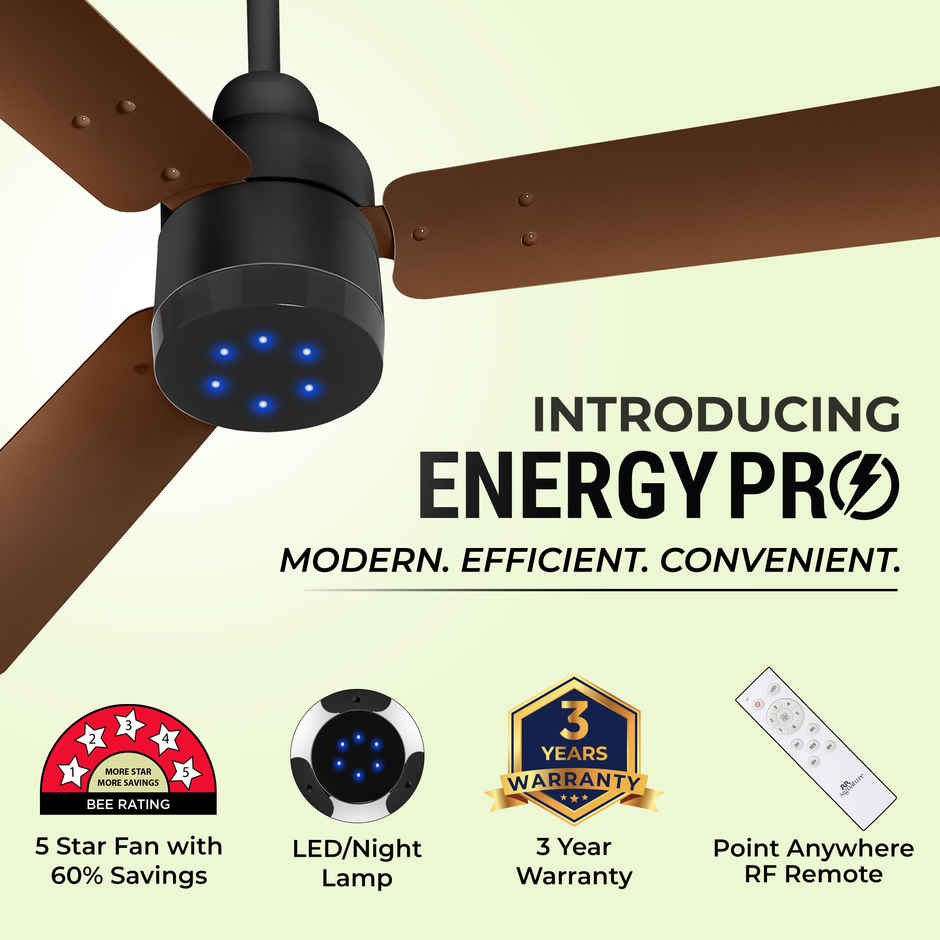 RR Signature BrightAir BLDC Ceiling Fan,1200mm,Remote Control,BEE 5 Star,LED Indicator,Velvet Brown