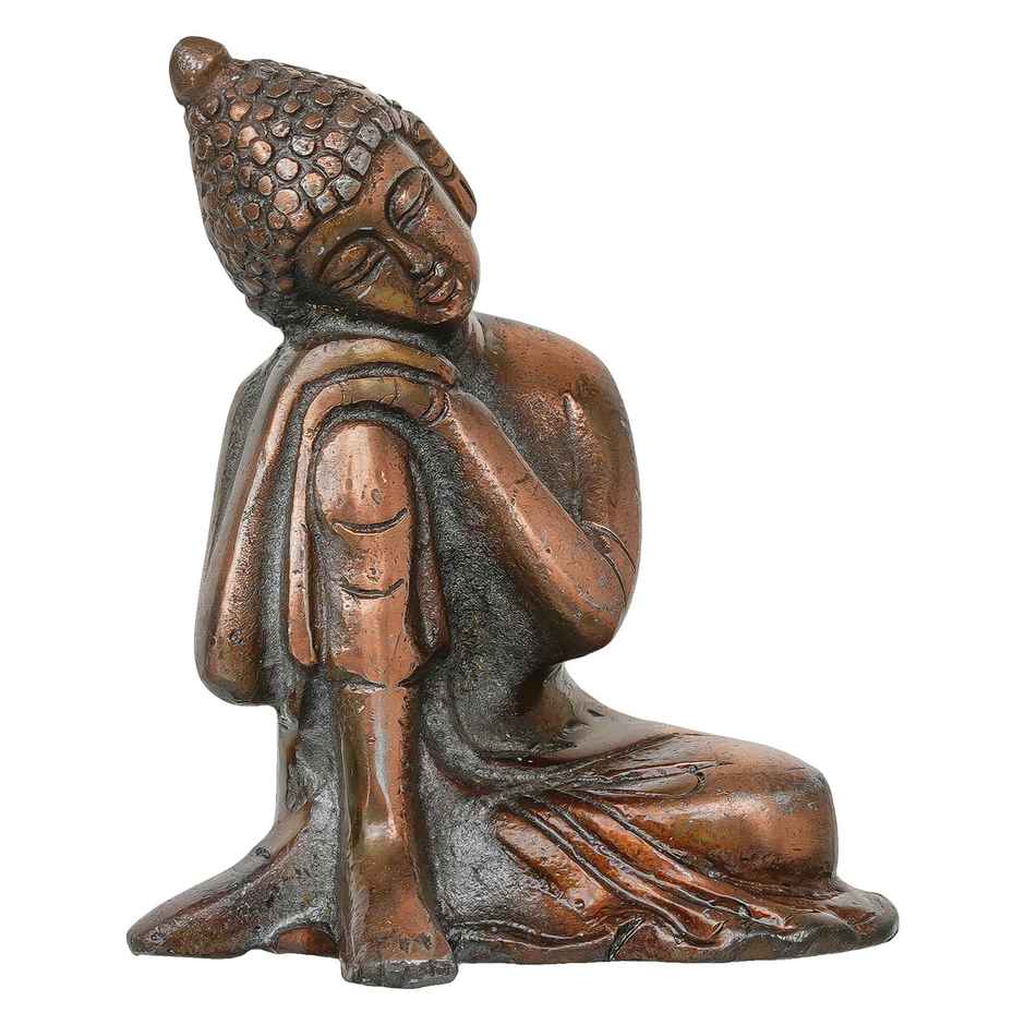 eCraftIndia Brown Metal Resting Buddha On Knee Statue