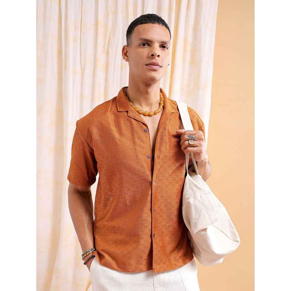 The Indian Garage Co Men's Relaxed Fit Solid Casual Shirts | Brown - S