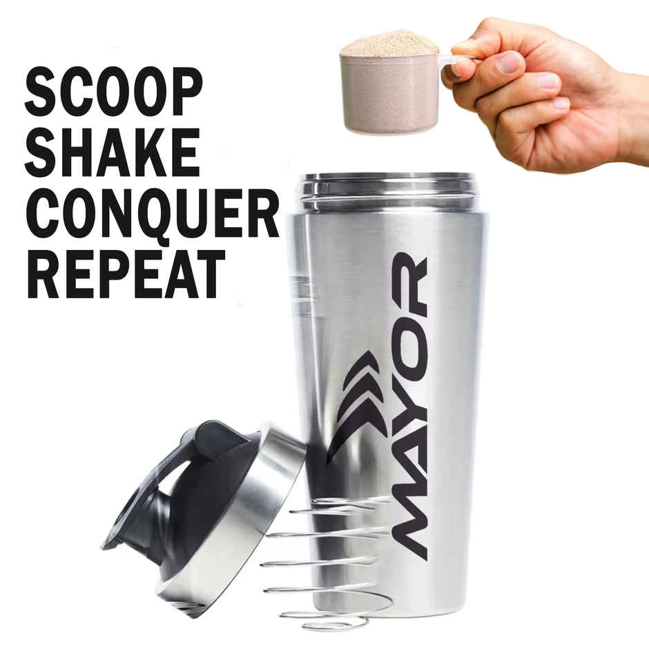 Mayor Stainless Steel Shaker Bottle for Gym and Sports | Silver