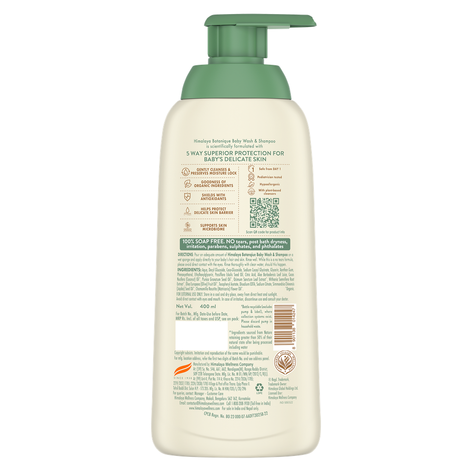 Himalaya Botanique Baby Wash & Shampoo | Organic | Preserve Moisture | Dermatologically Tested