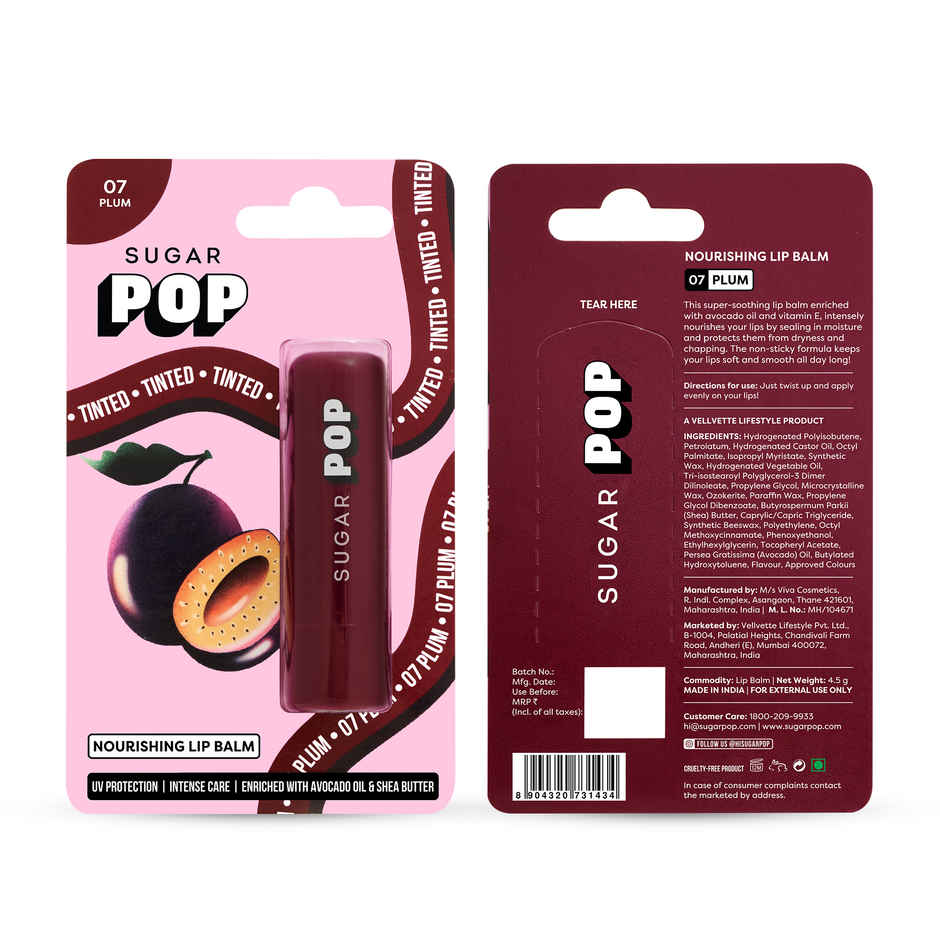 SUGAR POP Nourishing Lip Balm 07 Plum - Tinted Lip Moisturizer for Dry and Chapped Lips