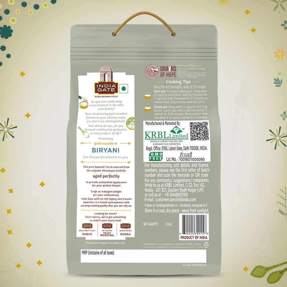India Gate Gold Standard Biryani Pure Basmati Rice|Perfectly Aged Rice Exceptional Grain separation