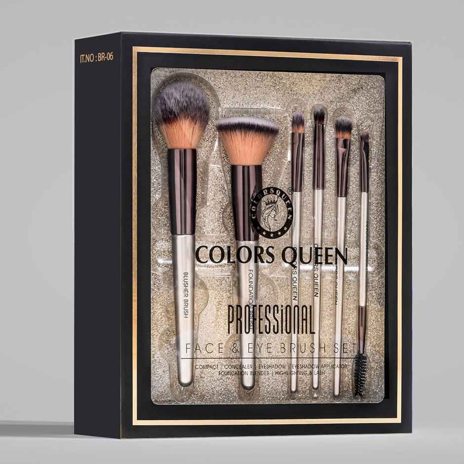 Colors Queen Professional Face & Eye Makeup Brush Set of 6 | Premium Easy to Hold