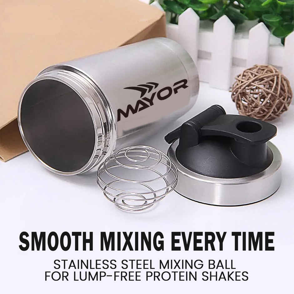 Mayor Stainless Steel Shaker Bottle for Gym and Sports | Silver