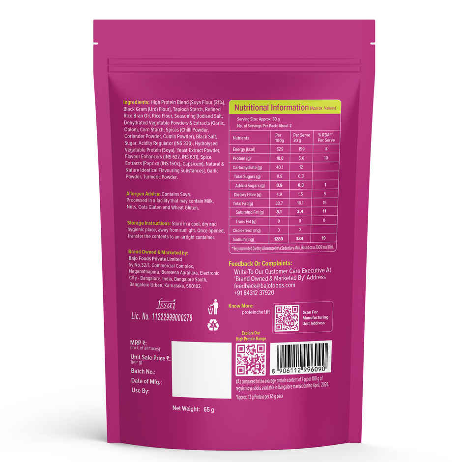 Protein Chef Double Protein Crunchy Soya Sticks | No Palm Oil Healthy Snacks