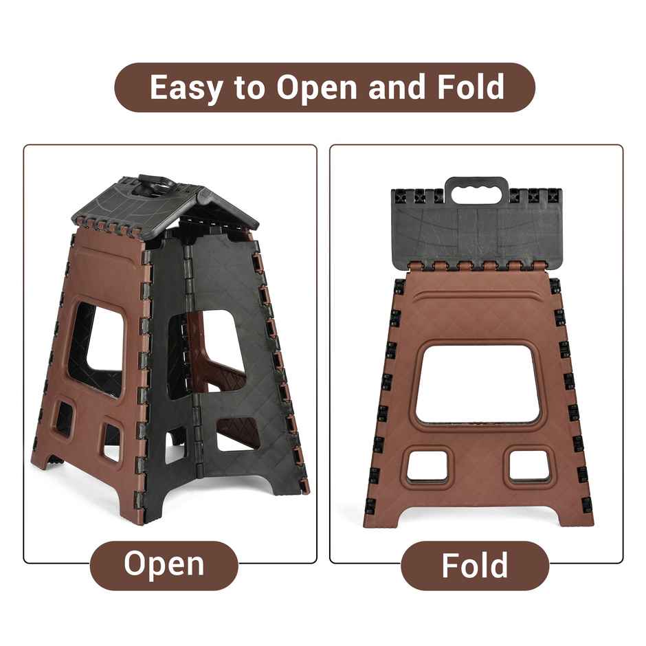 Kuber Industries Foldable Stool | Collapsible Camping Chair for Outdoor | Large | Brown & Black