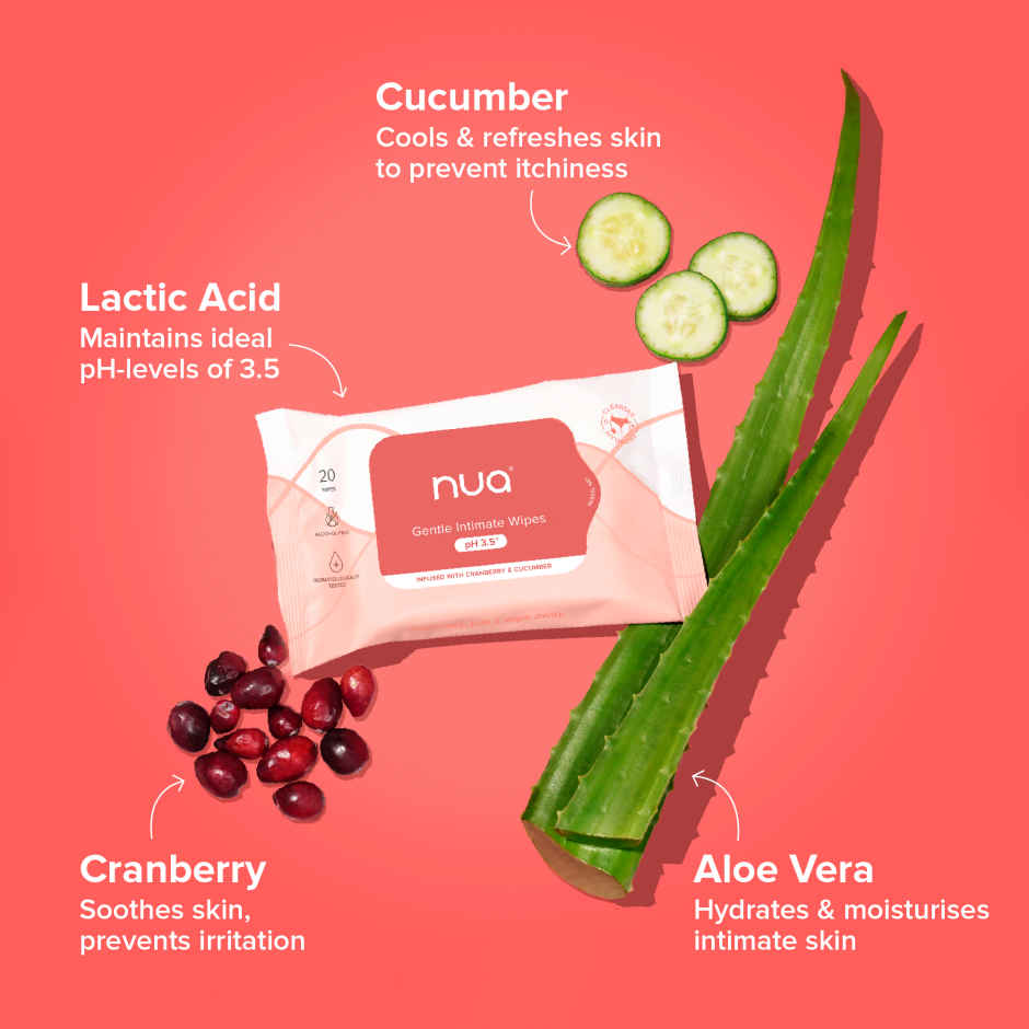 Nua Intimate Wipes for Gentle, pH-Balanced Cleansing | 20 Pulls Per Pack