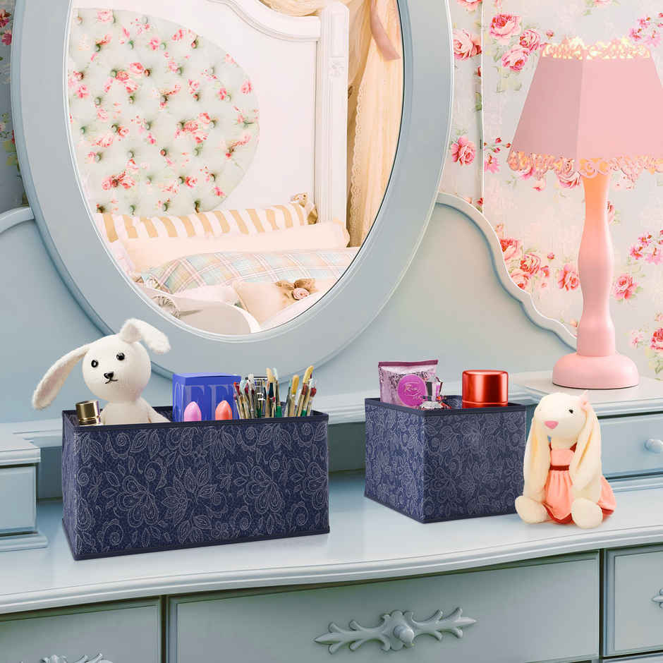 Kuber Industries Non-Woven 6 Piece Flower Drawer Storage Organizer For Socks | Bra | Tie|Navy Blue
