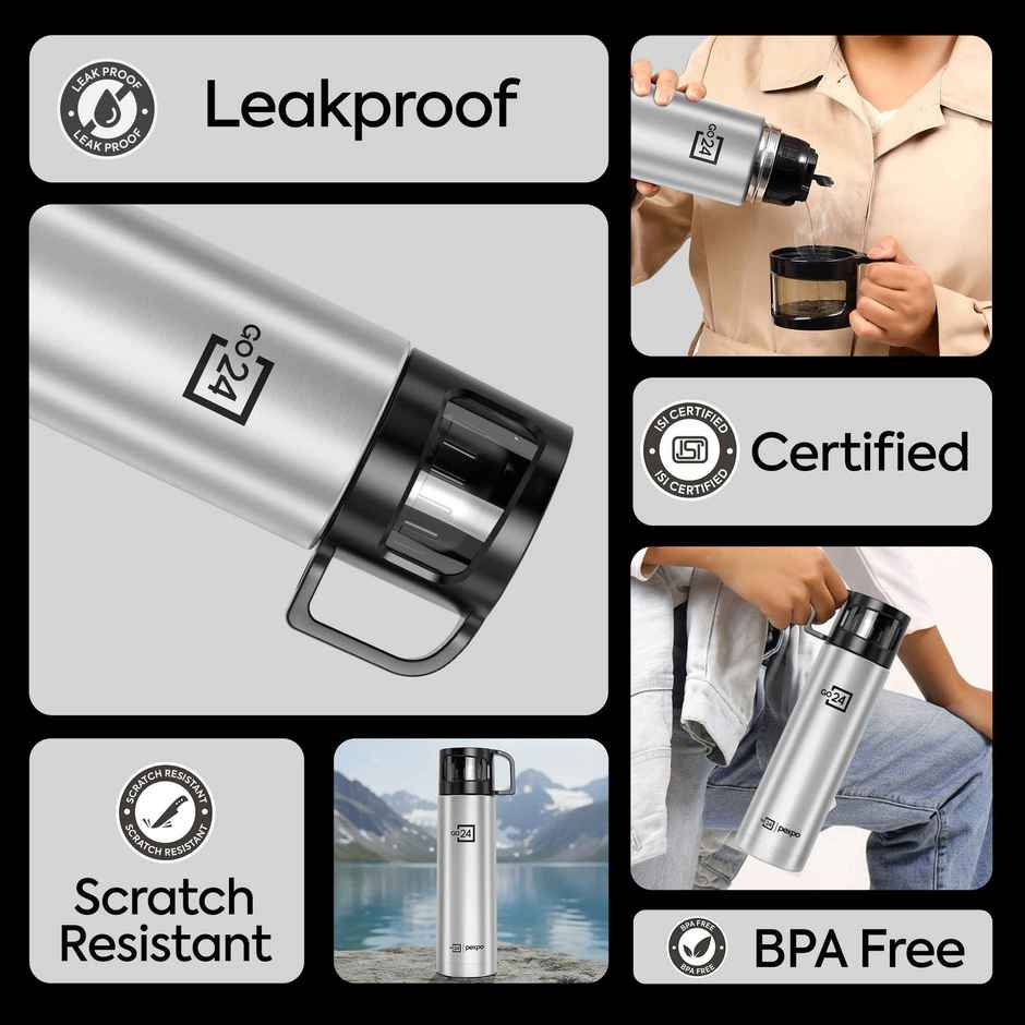 Pexpo Ferrero ISI Certified Vacuum Insulated Hot & Cold Stainless Steel Flask with Jute Bag | 1 L