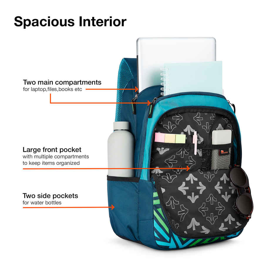 Nasher Miles Backpack for Unisex | Laptop Backpack | Casual Physics | Dark Green - 31L